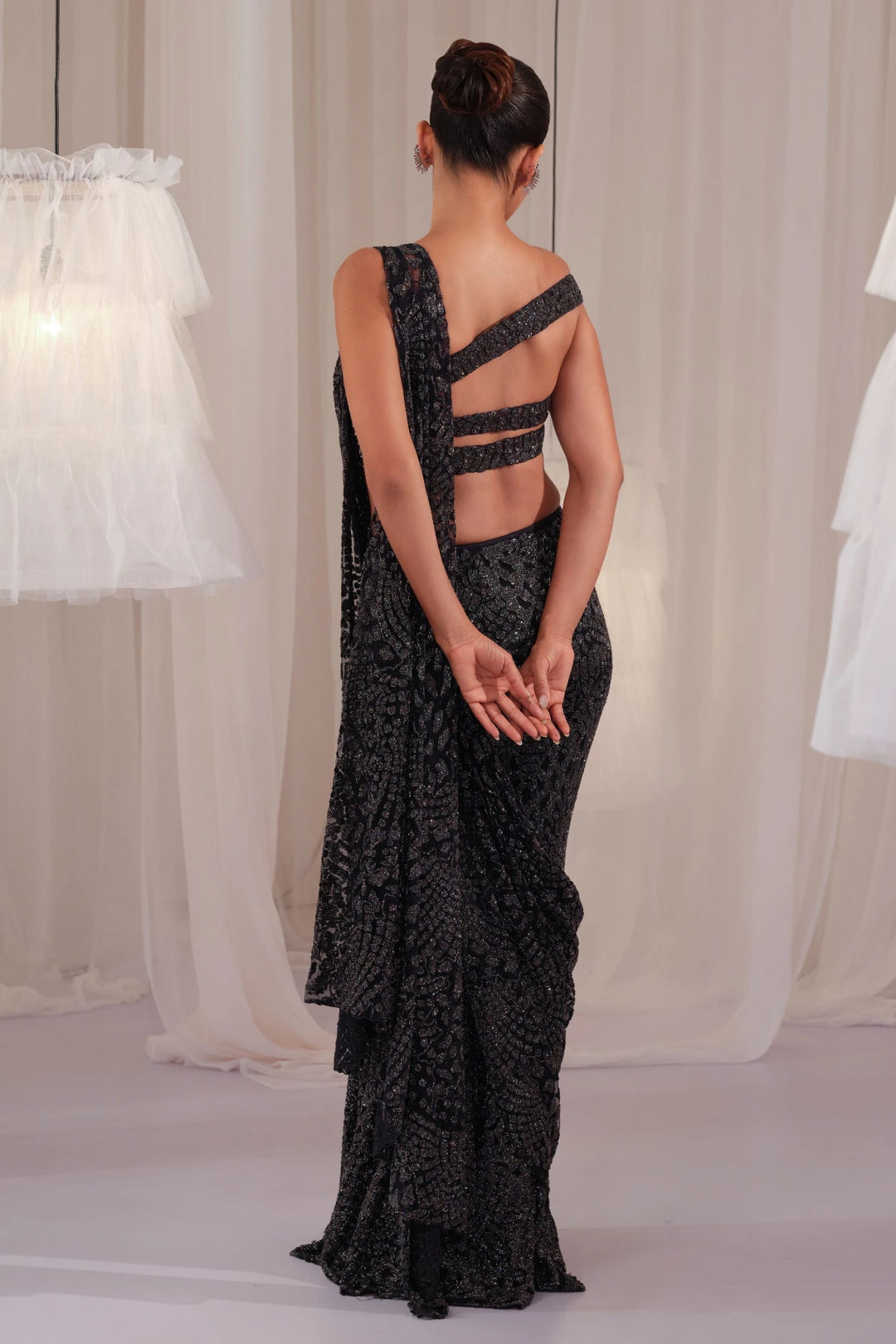Navy Shimmery Draped Saree With Blouse
