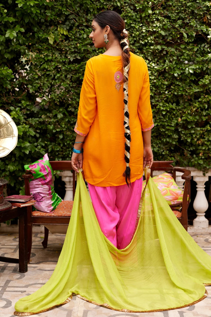 Orange and Hot pink kurta set