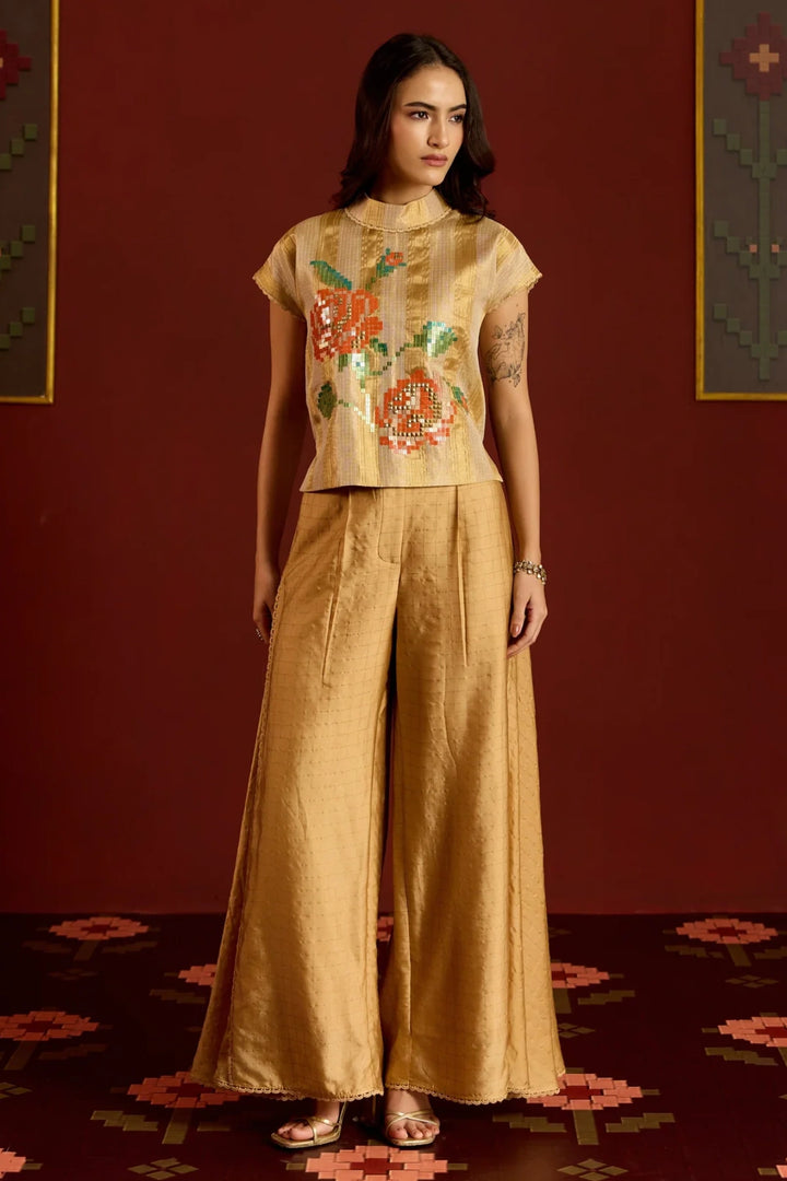 Gold Zari Kota Crop Top + Sharara