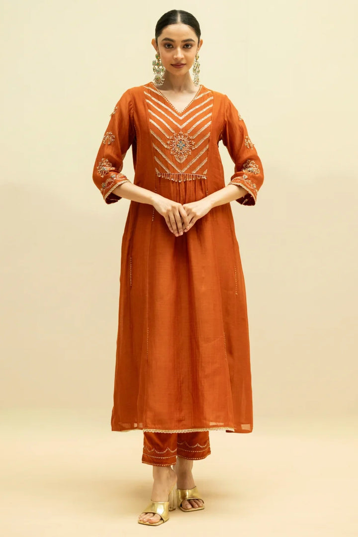 Jhoomar Mul Chanderi Aline Kurta Set