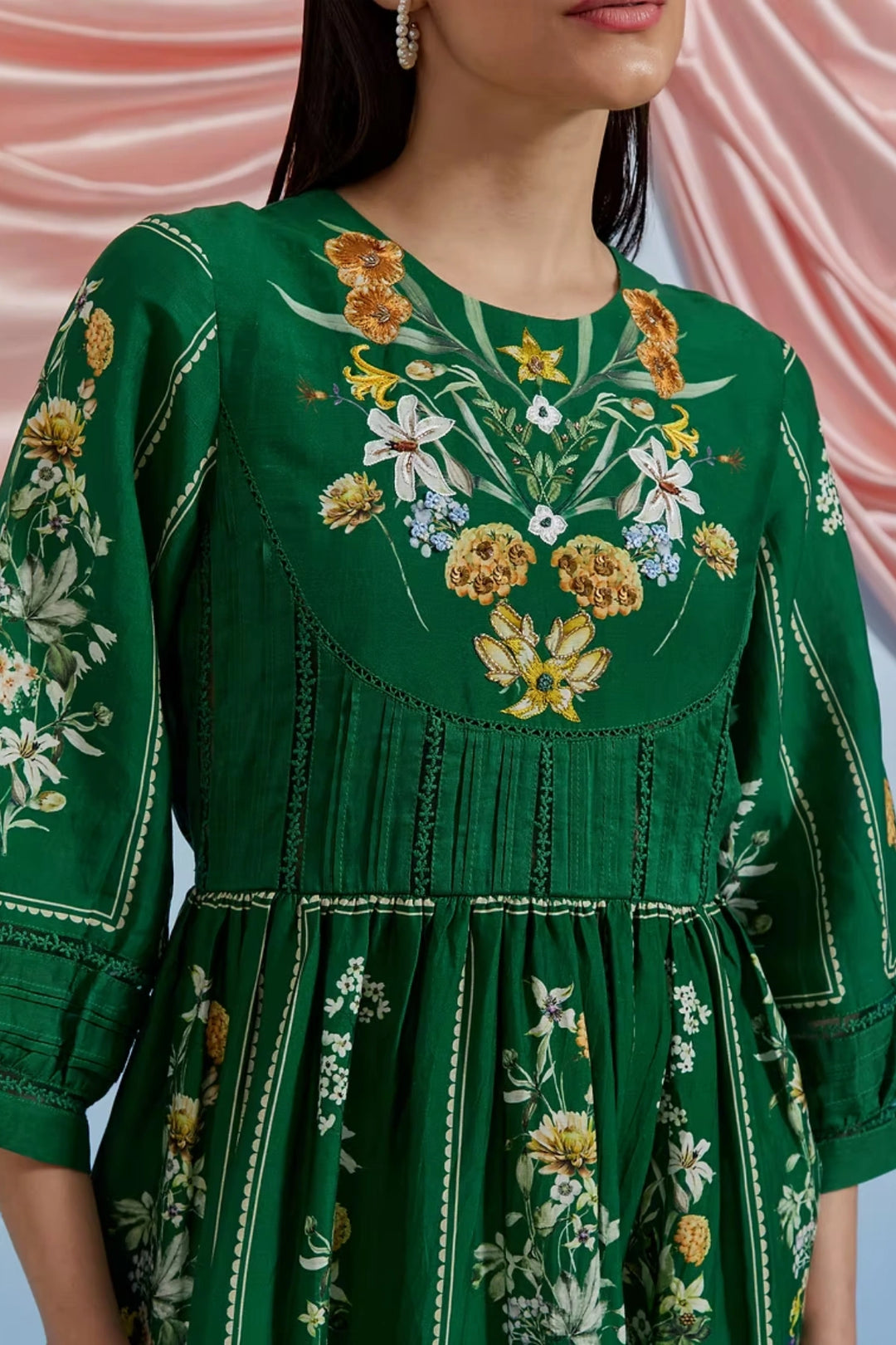 Bouquet Midi Dress - Forest Green