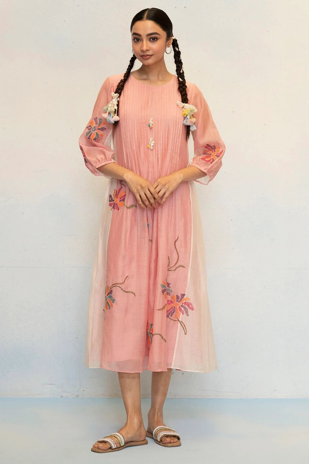 Meher Mul Chanderi Tunic Set in Pink