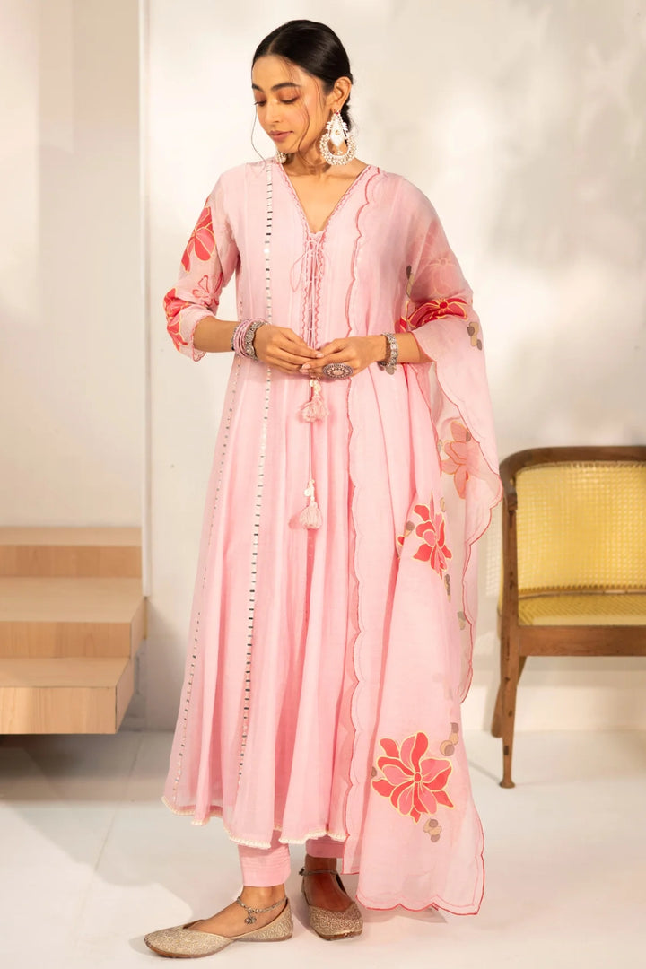 Zoya Mul Chanderi Anarkali Set