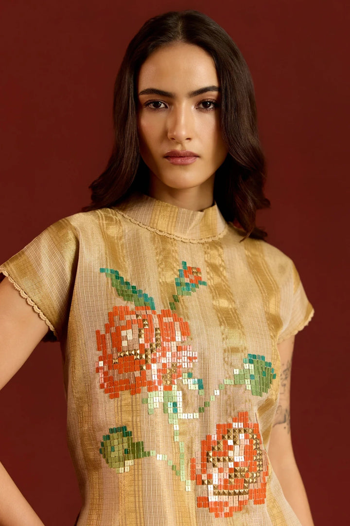 Gold Zari Kota Crop Top + Sharara