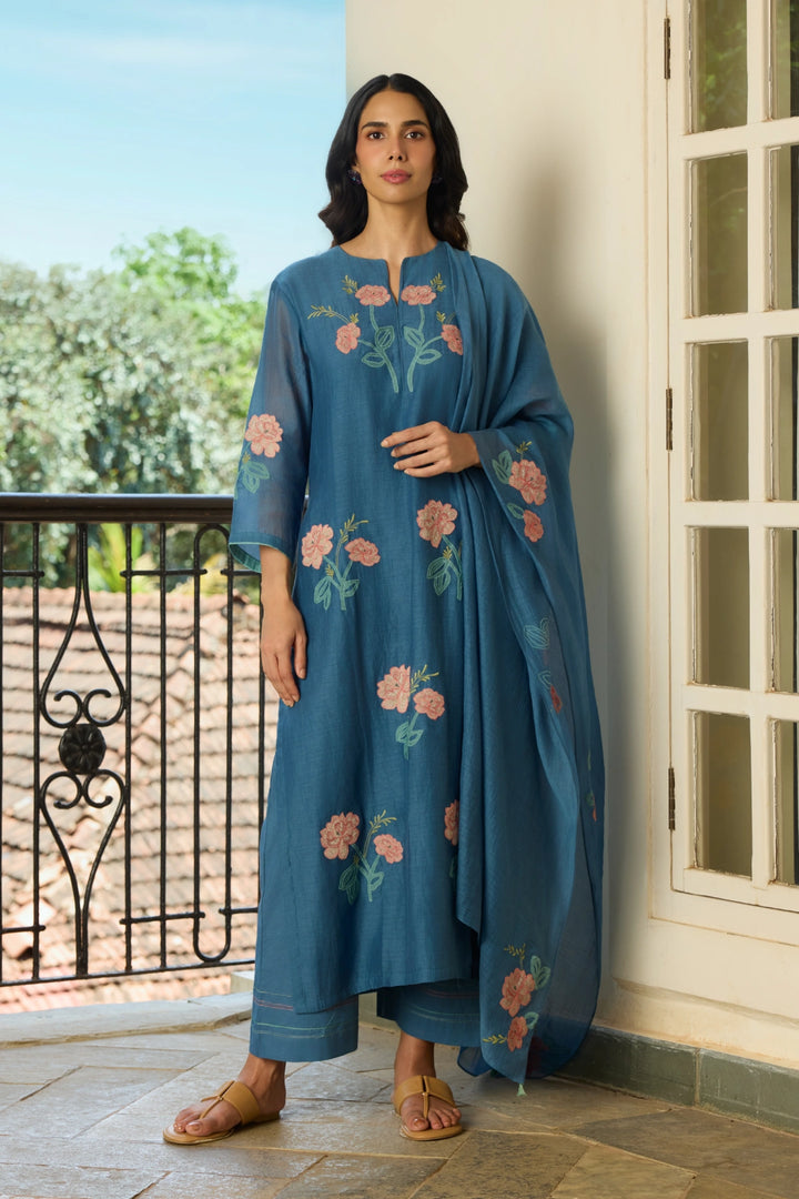 Indigo Applique Kurta Set