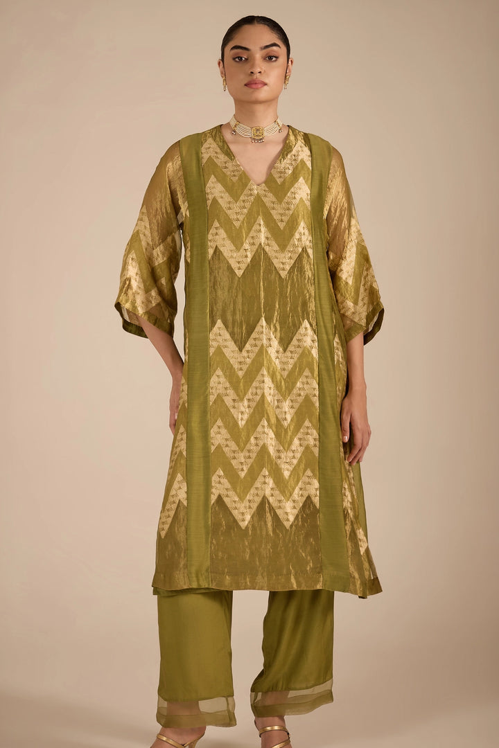 Green and Gold Chevron Choga Set