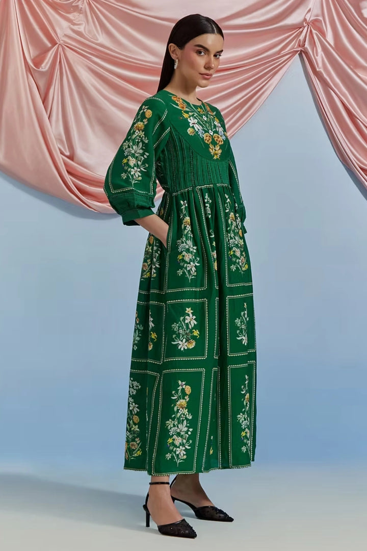 Bouquet Midi Dress - Forest Green