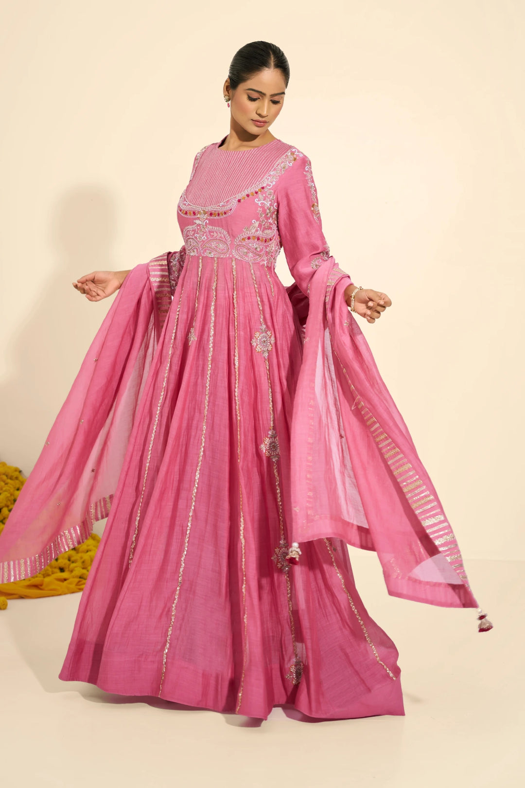Dusty pink Anarkali set