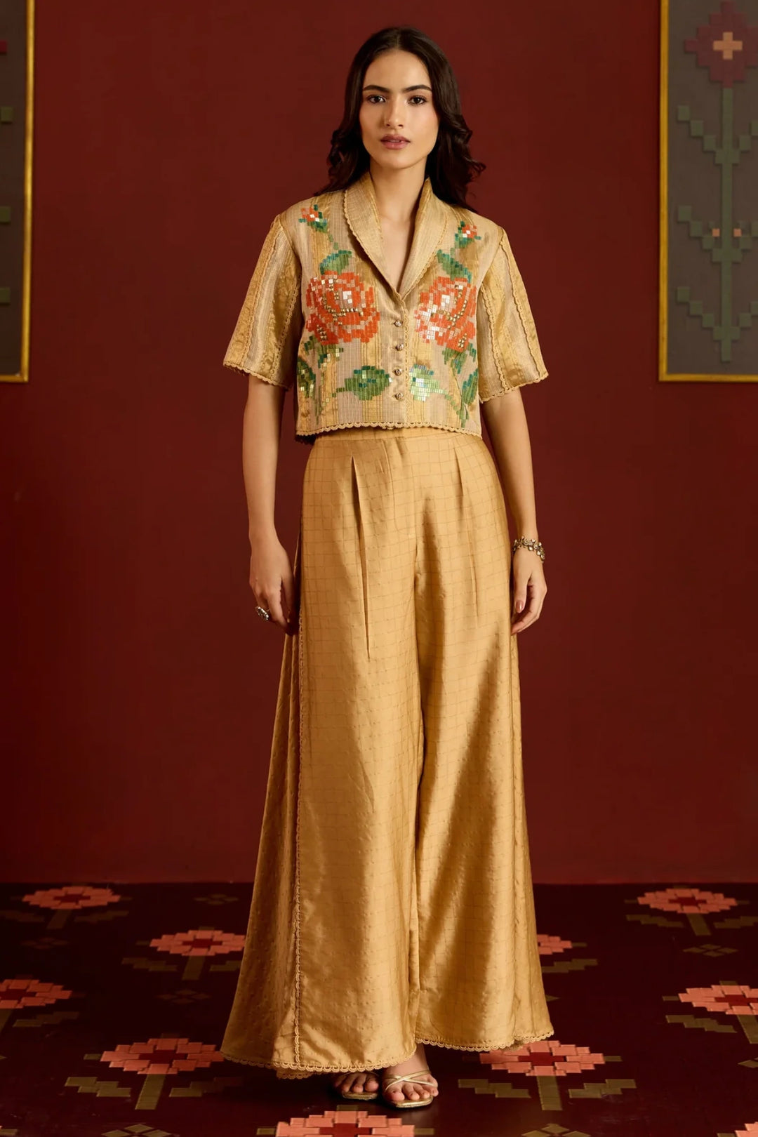 Gold Crop Blazer + Sharara