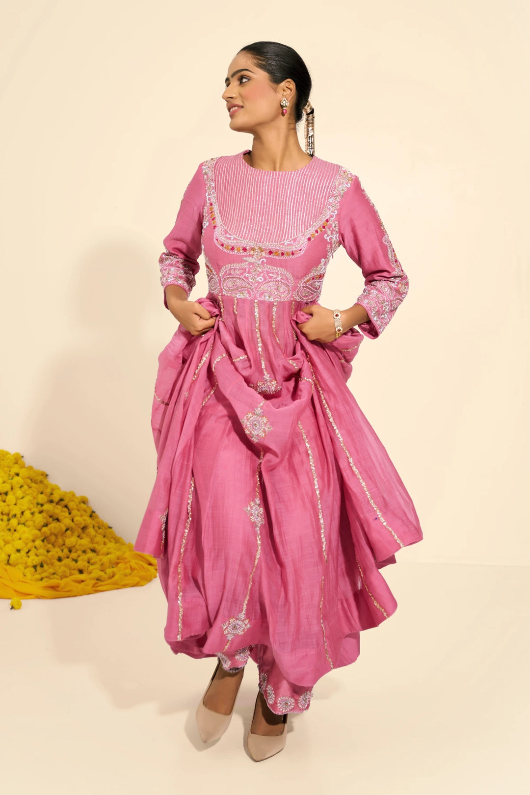 Dusty pink Anarkali set