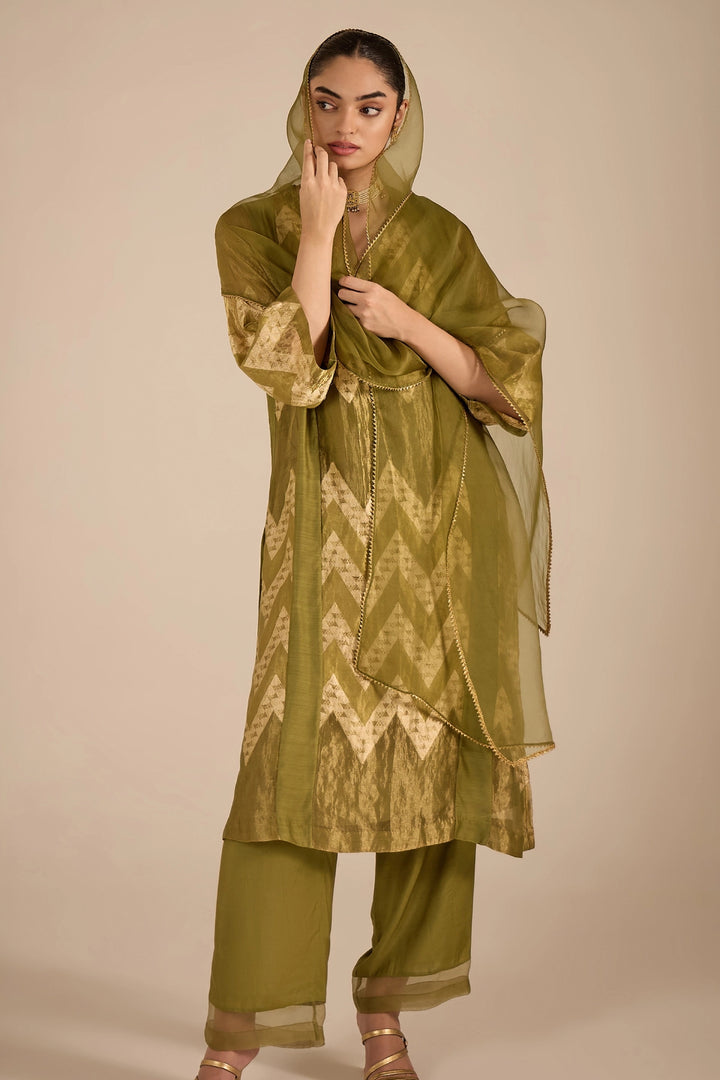 Green and Gold Chevron Choga Set