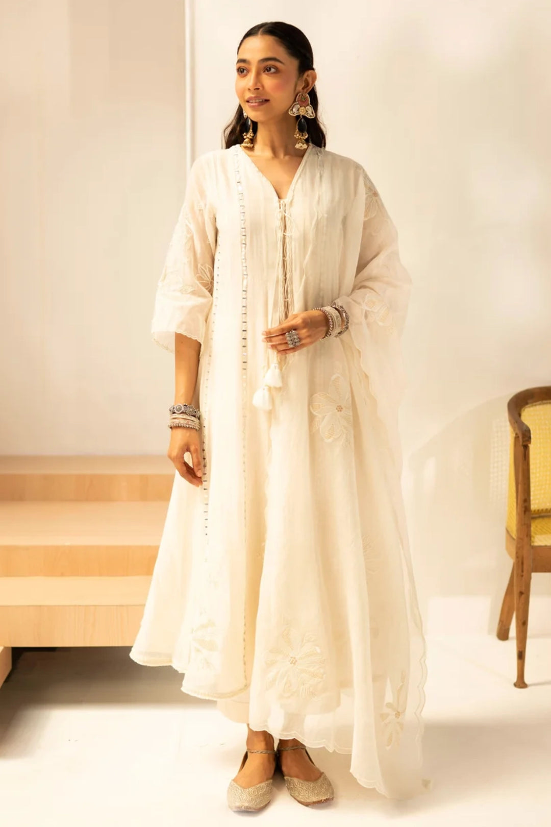 Zara Mul Chanderi Anarkali Set