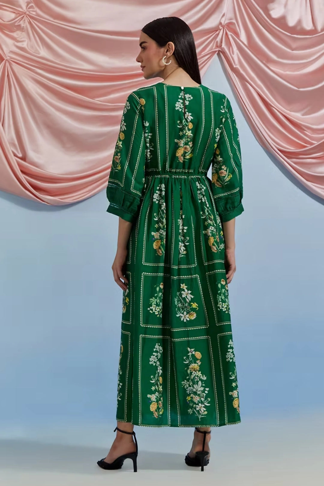 Bouquet Midi Dress - Forest Green