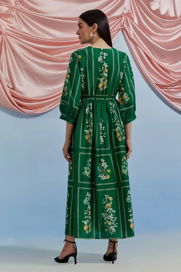 Bouquet Midi Dress - Forest Green