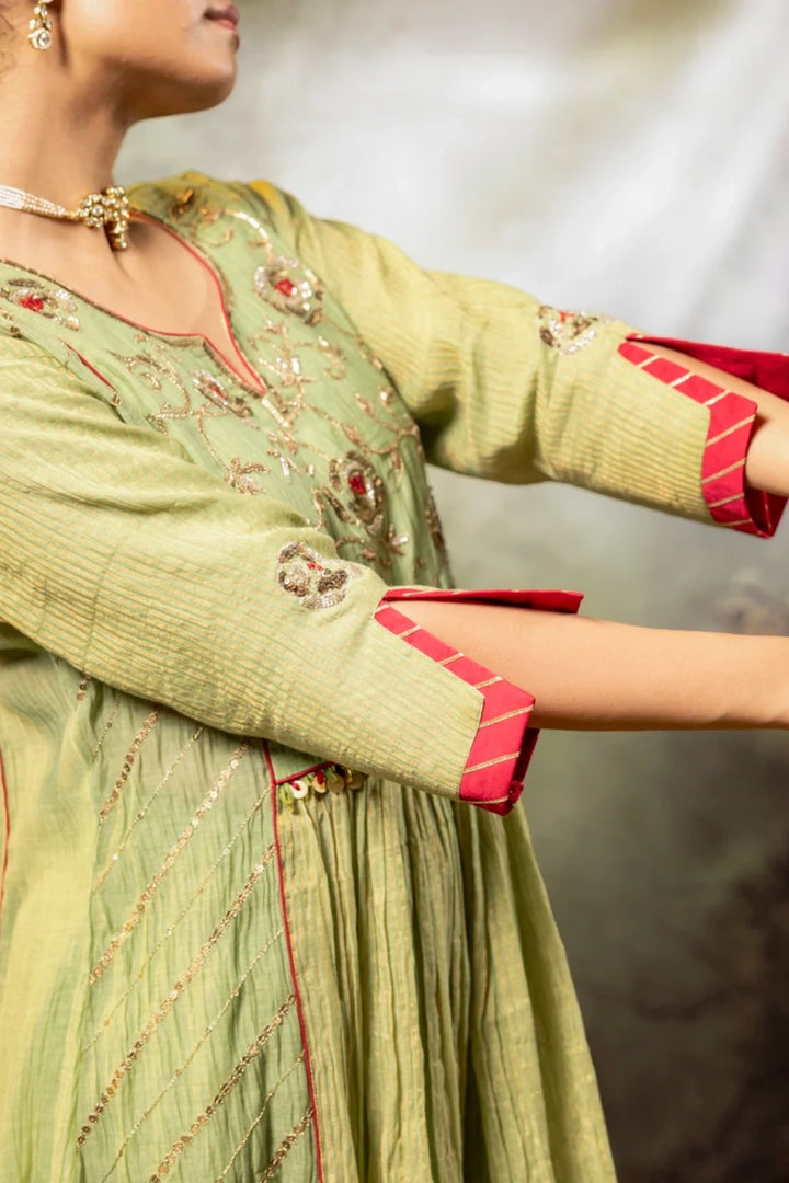 Elaichi Green Center Gathered A-line Kurta Set