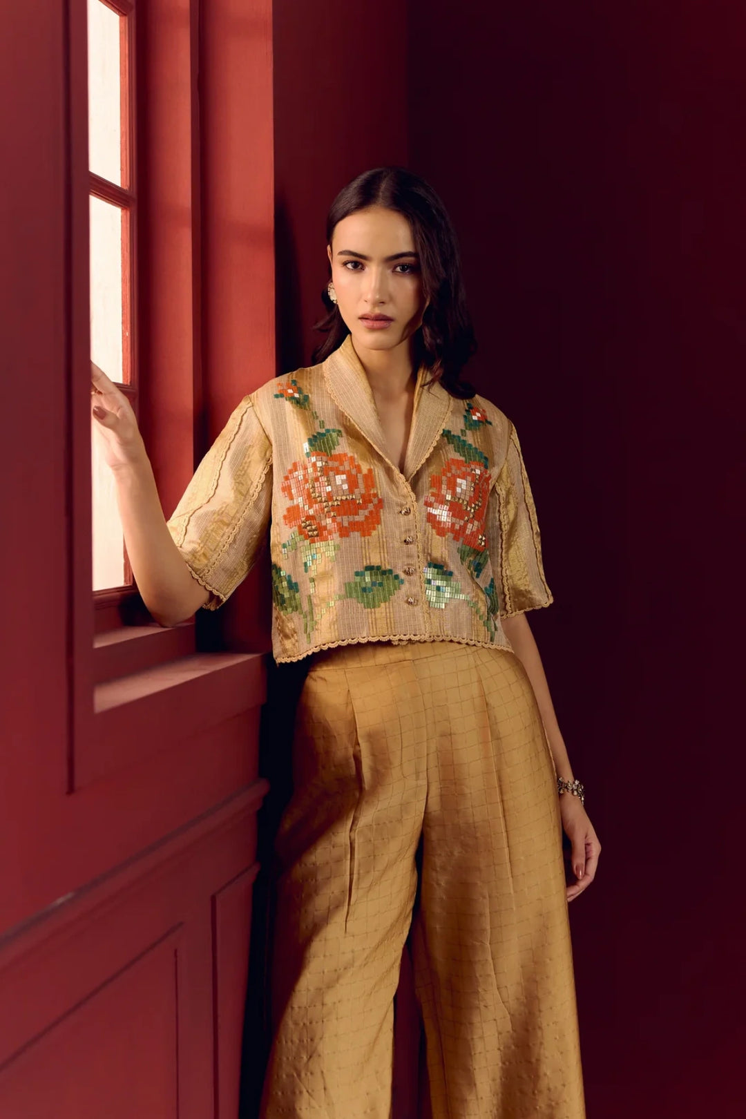 Gold Crop Blazer + Sharara