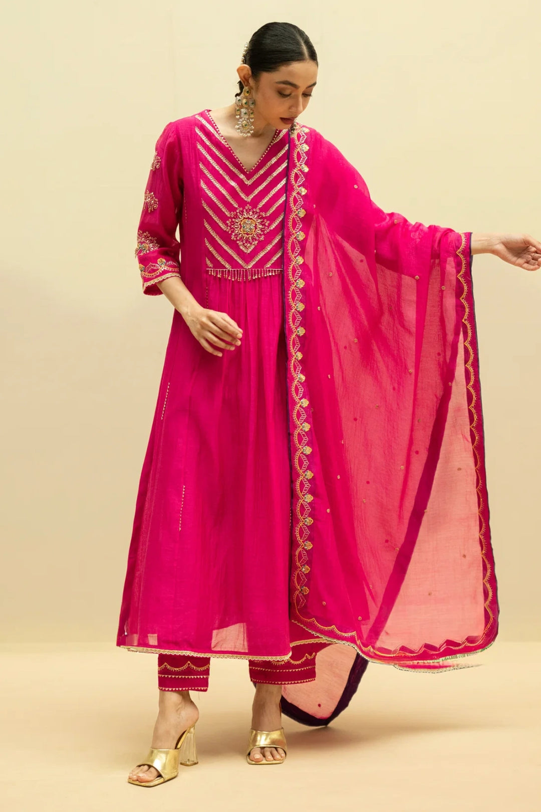 Jhoomar Mul Chanderi Aline Kurta Set
