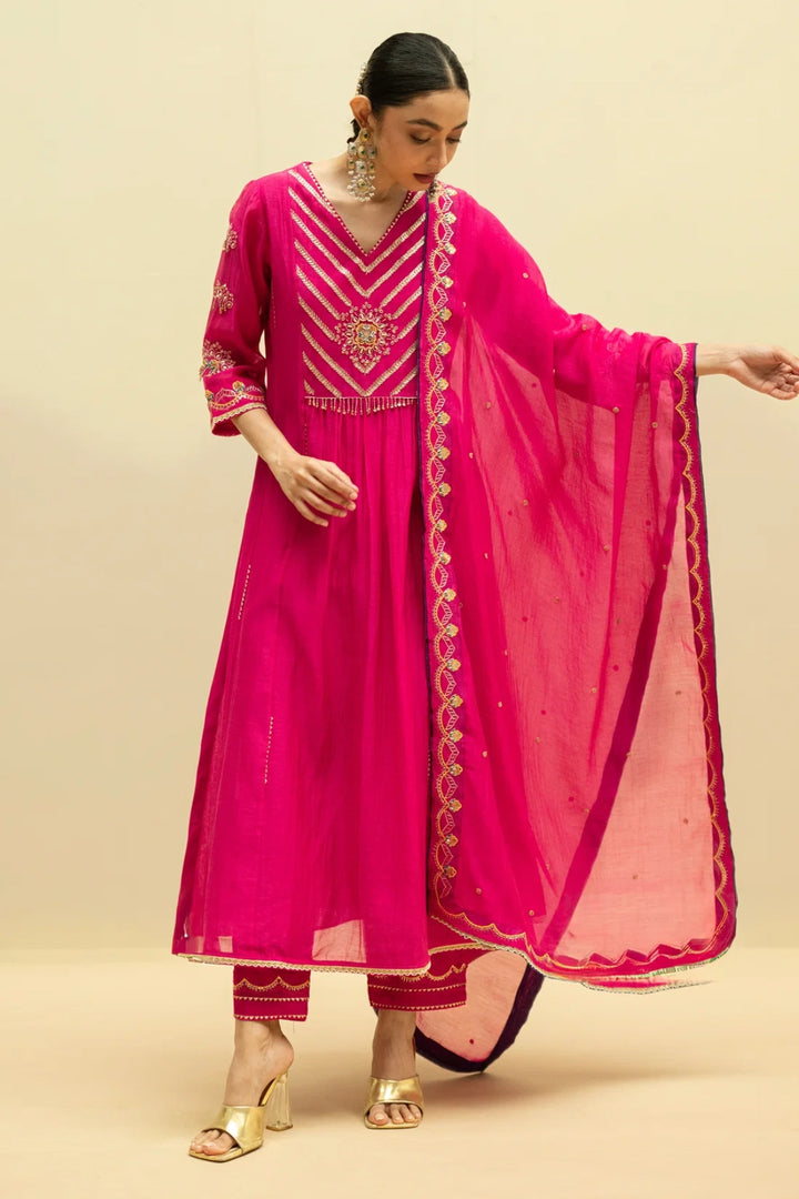 Jhoomar Mul Chanderi Aline Kurta Set