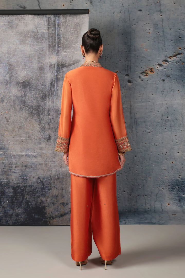 Mehrang Orange V Neck Short Kurta Set