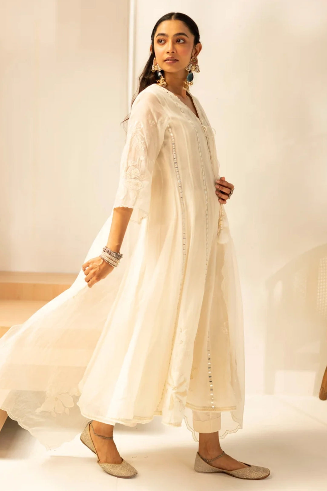 Zara Mul Chanderi Anarkali Set