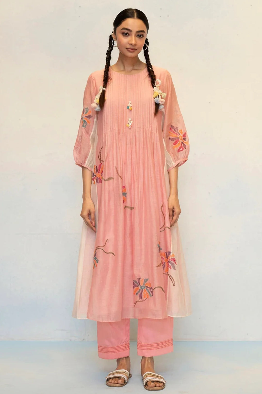 Meher Mul Chanderi Tunic Set in Pink