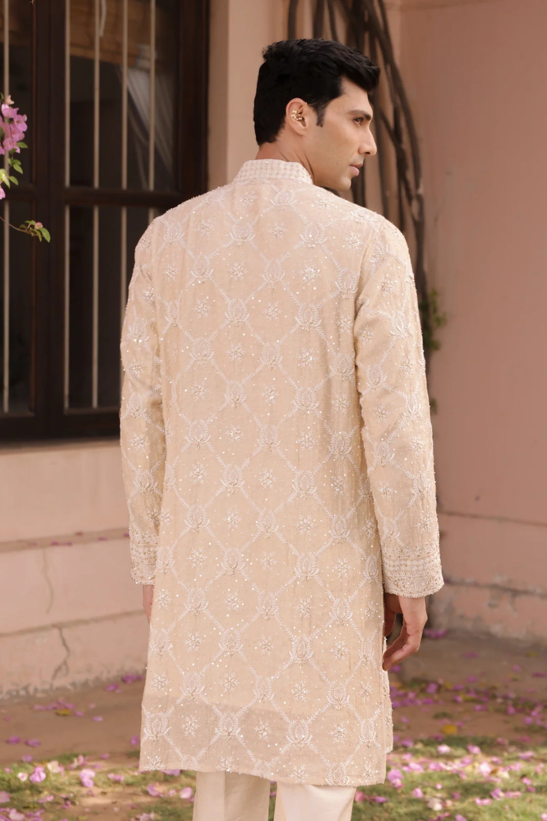 Dyeable Gold Tissue Chikankari Men's Kurta