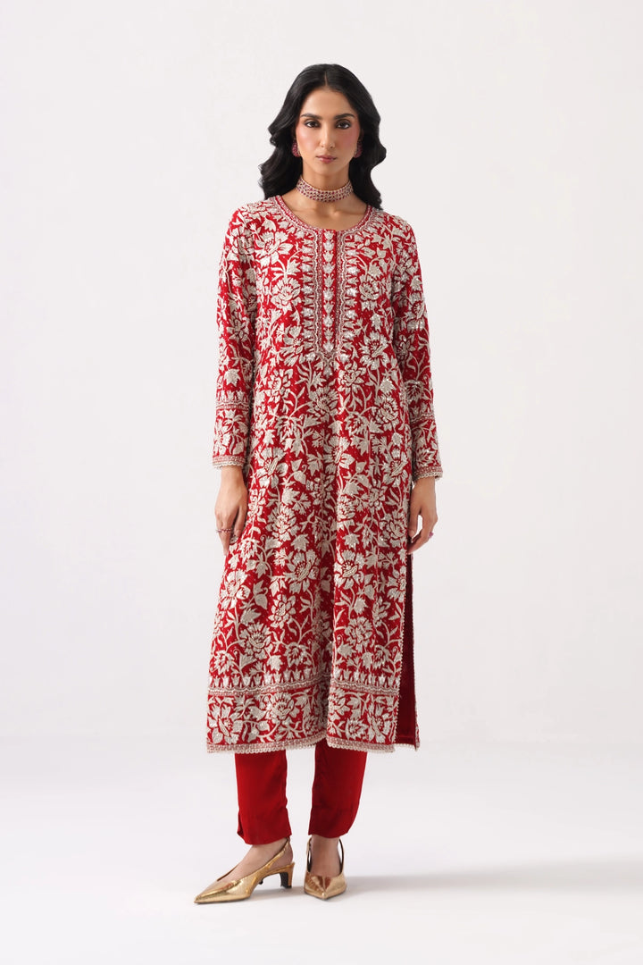 Red Long Kurta Set