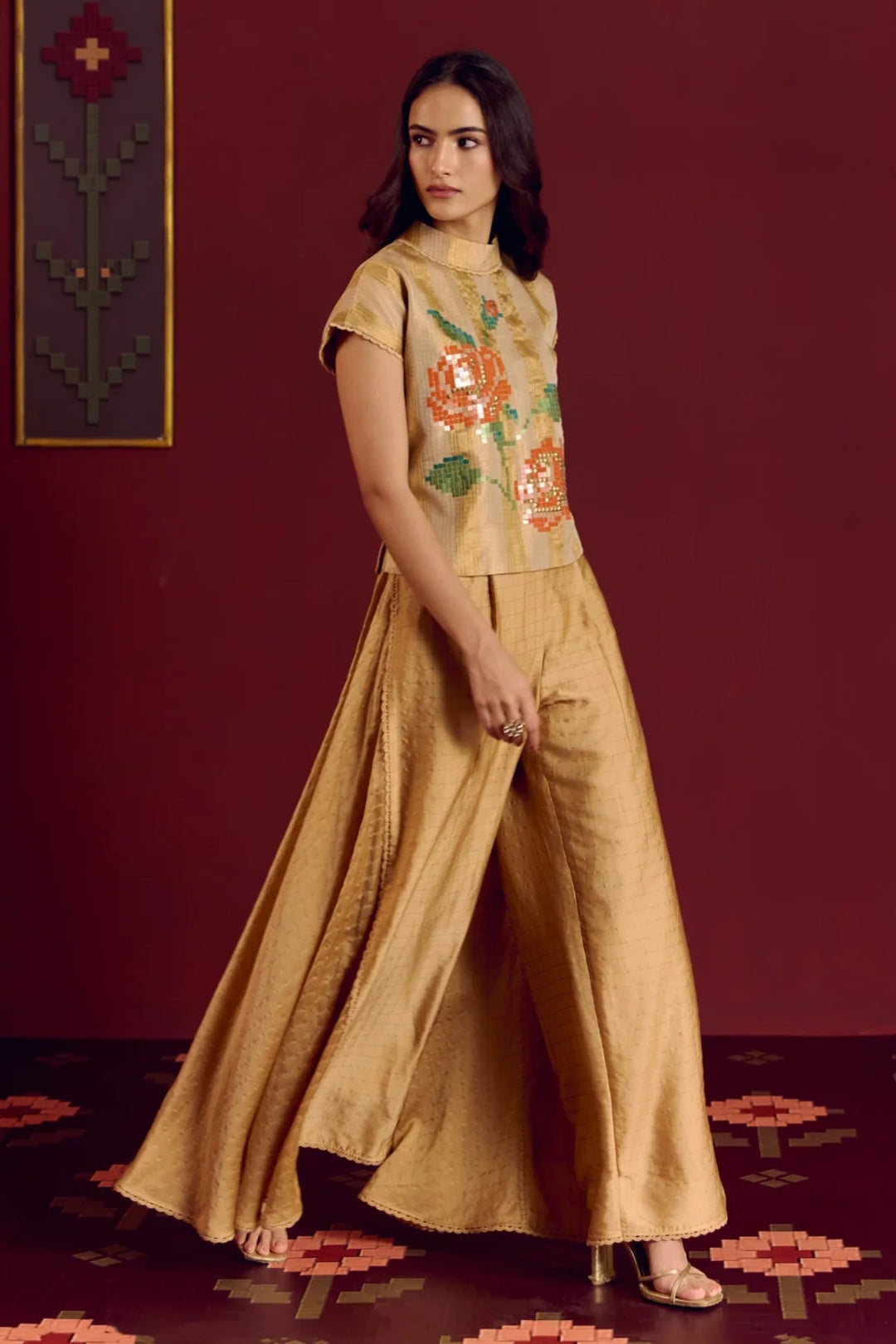 Gold Crop Blazer + Sharara