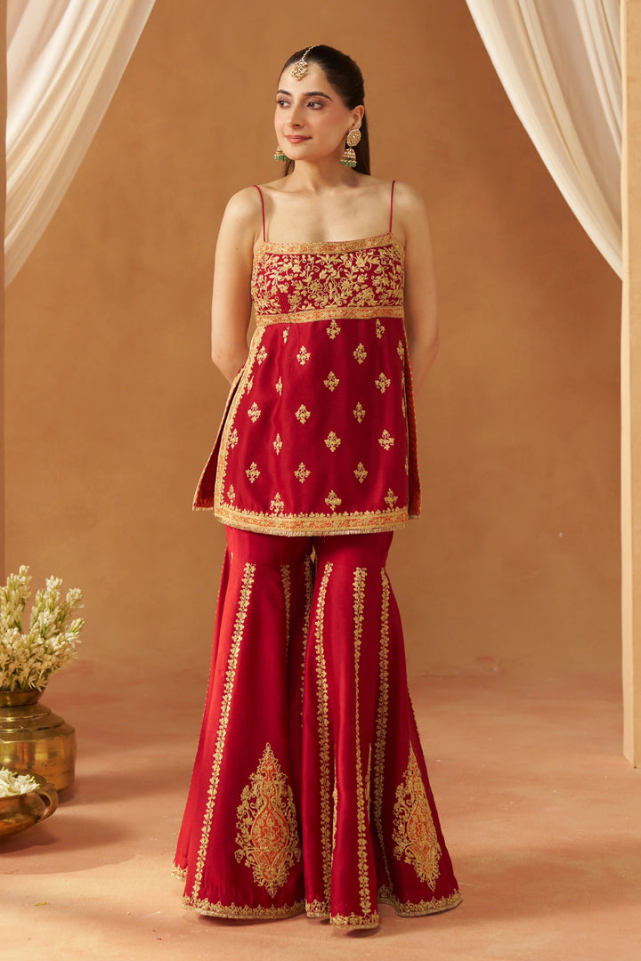 Najma Deep Red Kurta with Garara and Dupatta