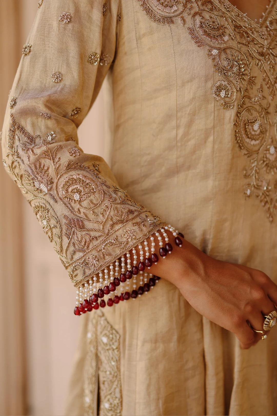 Rooh – Gold Tissue Long Kalidaar Anarkali Set with Palazzo & Dupatta