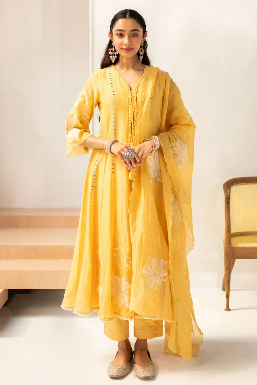 Zara Mul Chanderi Anarkali Set