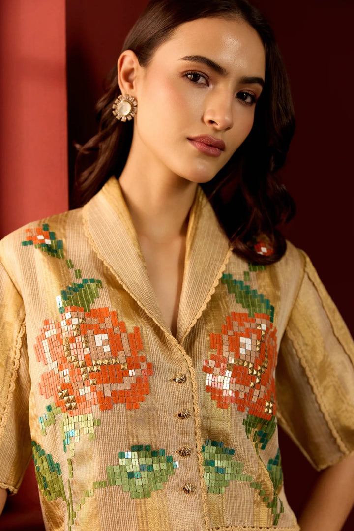 Gold Crop Blazer + Sharara