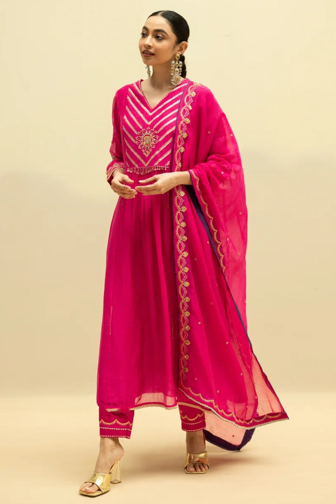 Jhoomar Mul Chanderi Aline Kurta Set