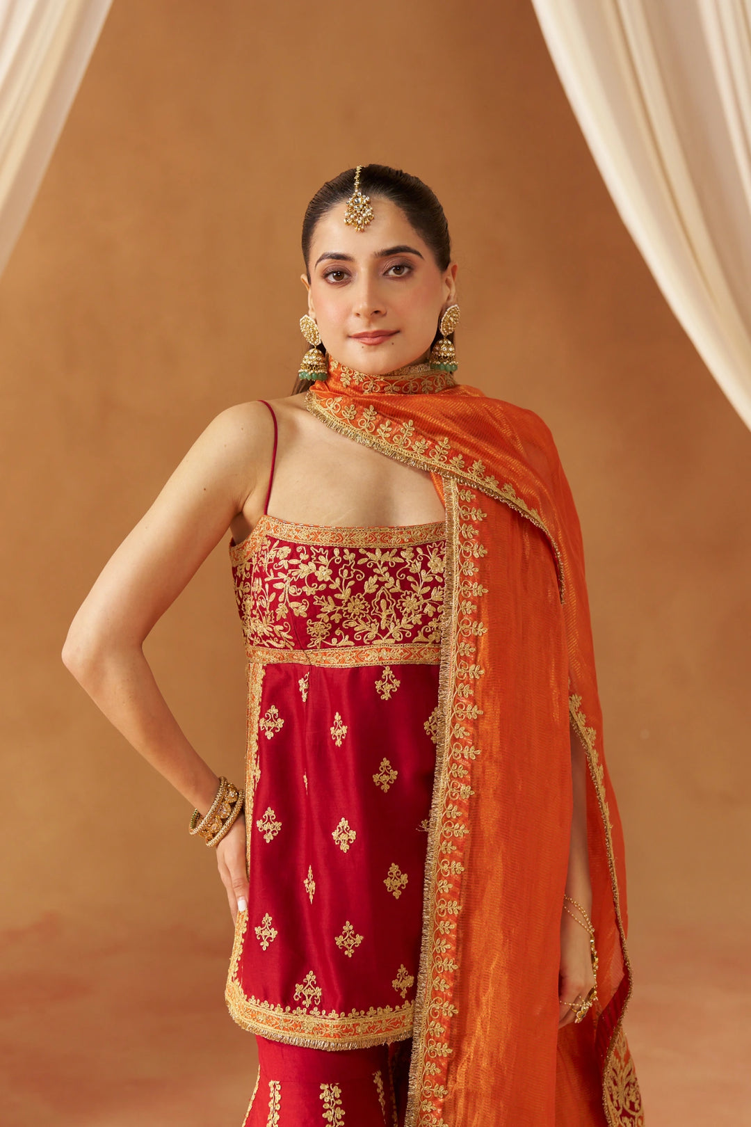 Najma Deep Red Kurta with Garara and Dupatta