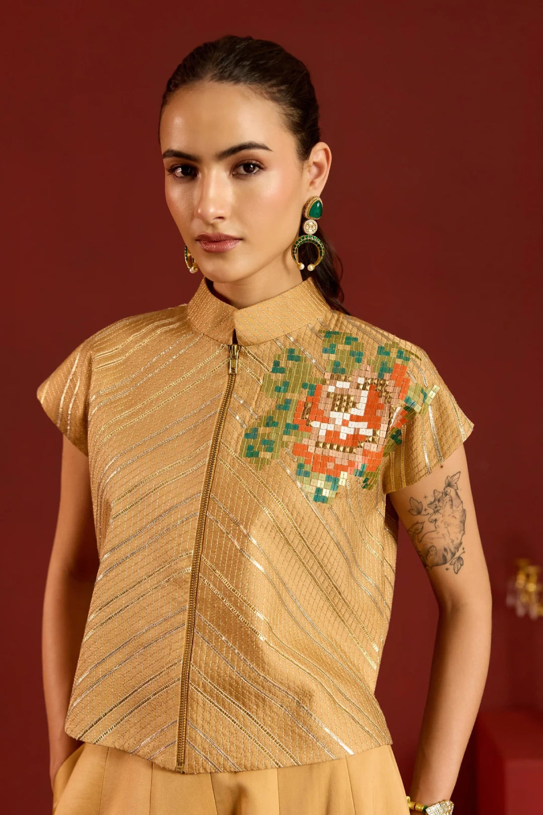 Gold Gota Tex Crop Top
