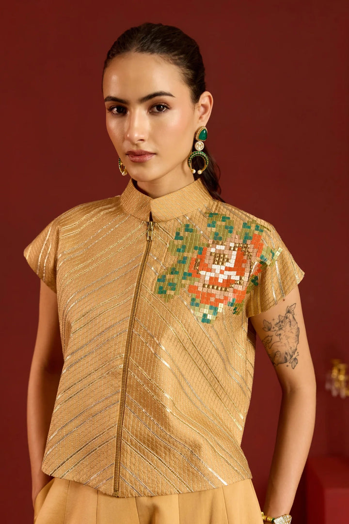 Gold Gota Tex Crop Top