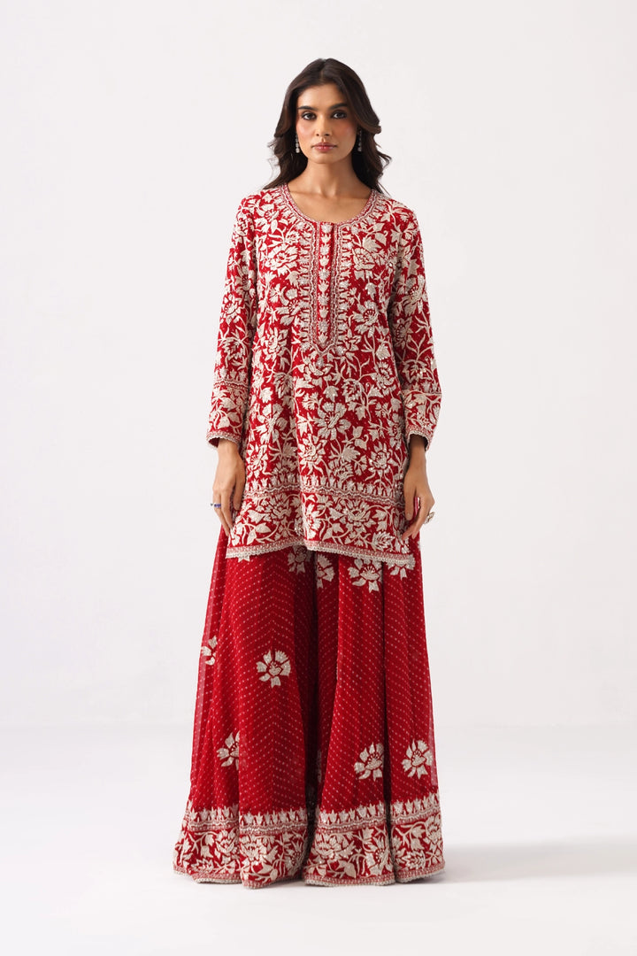 Red Sharara Set