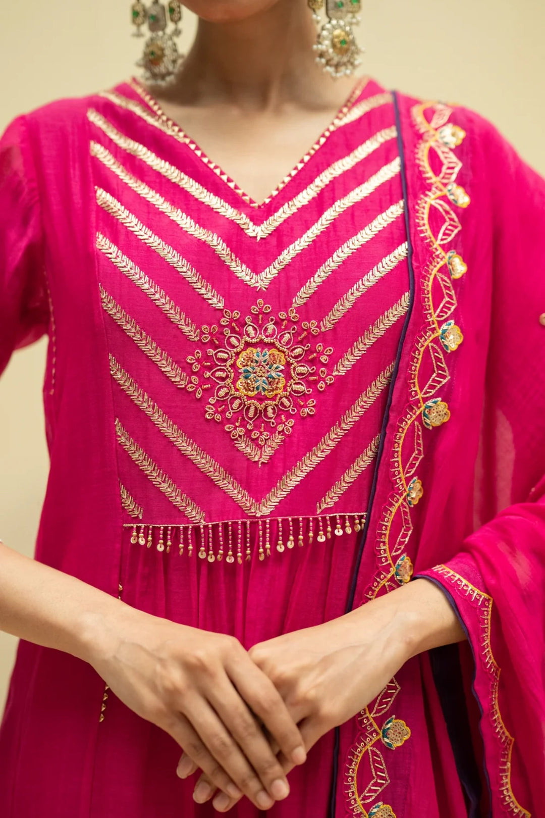 Jhoomar Mul Chanderi Aline Kurta Set