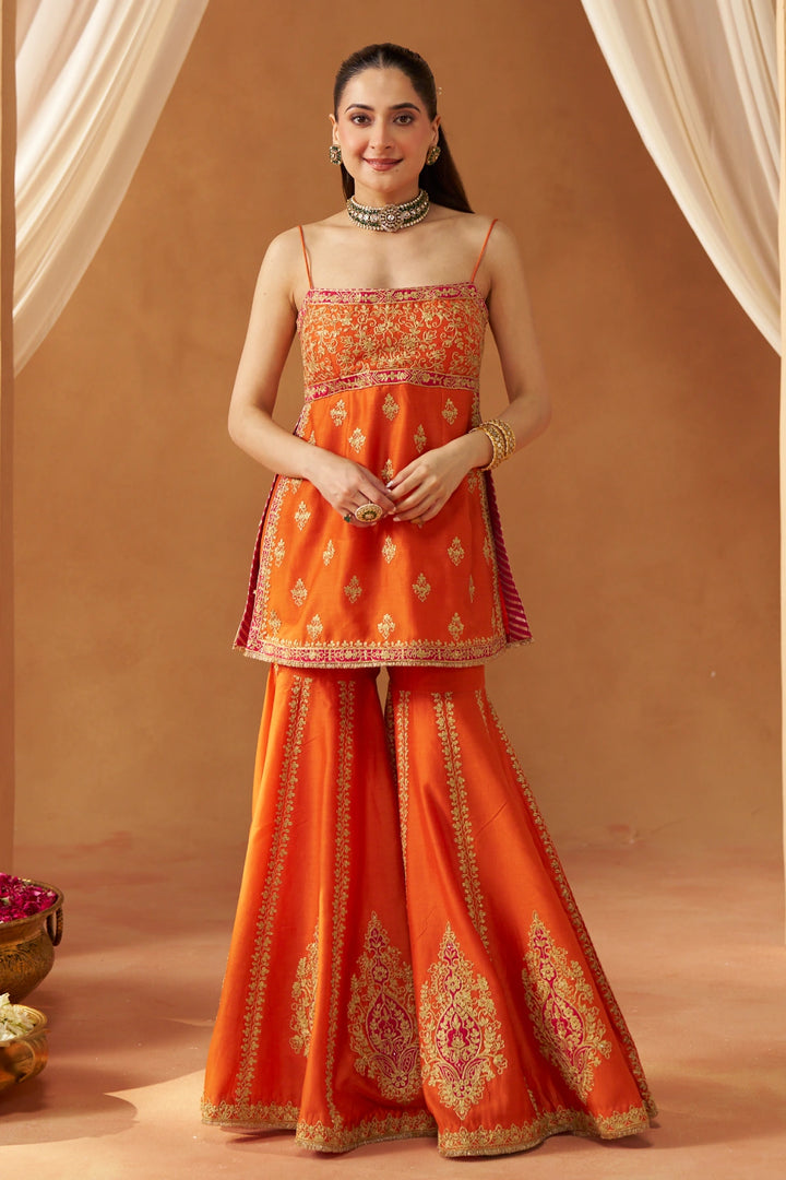 Najma Burnt Orange Kurta with Garara and Dupatta
