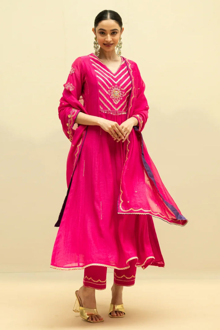 Jhoomar Mul Chanderi Aline Kurta Set