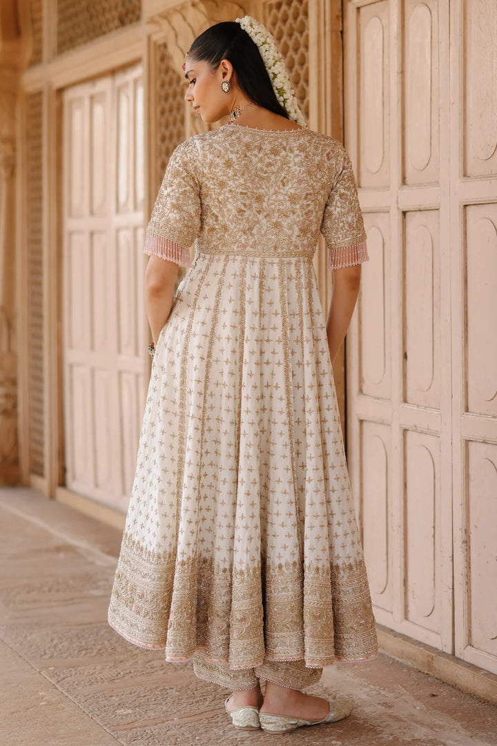 Nafees  - Daisy Ivory Kalidaar Anarkali Set with Palazzo & Dupatta