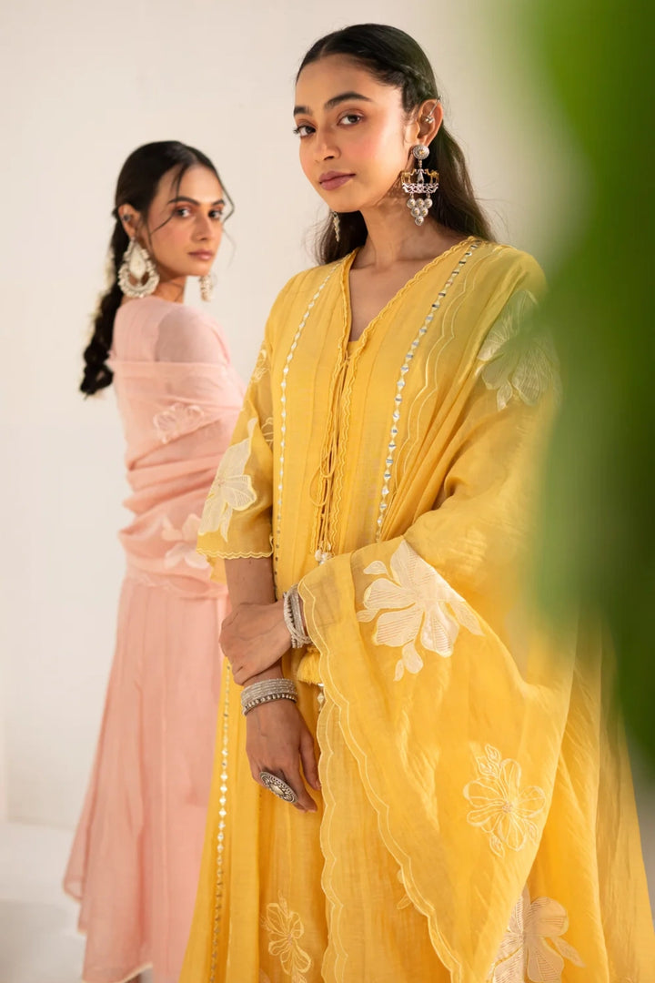 Zara Mul Chanderi Anarkali Set