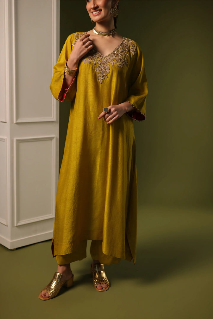 Orchid A-Line Kaftan Set - Mustard