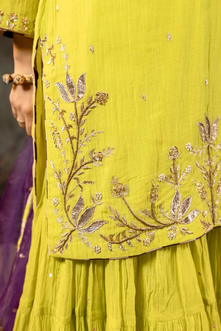 Neon Green Daman Lappa Sharara Set