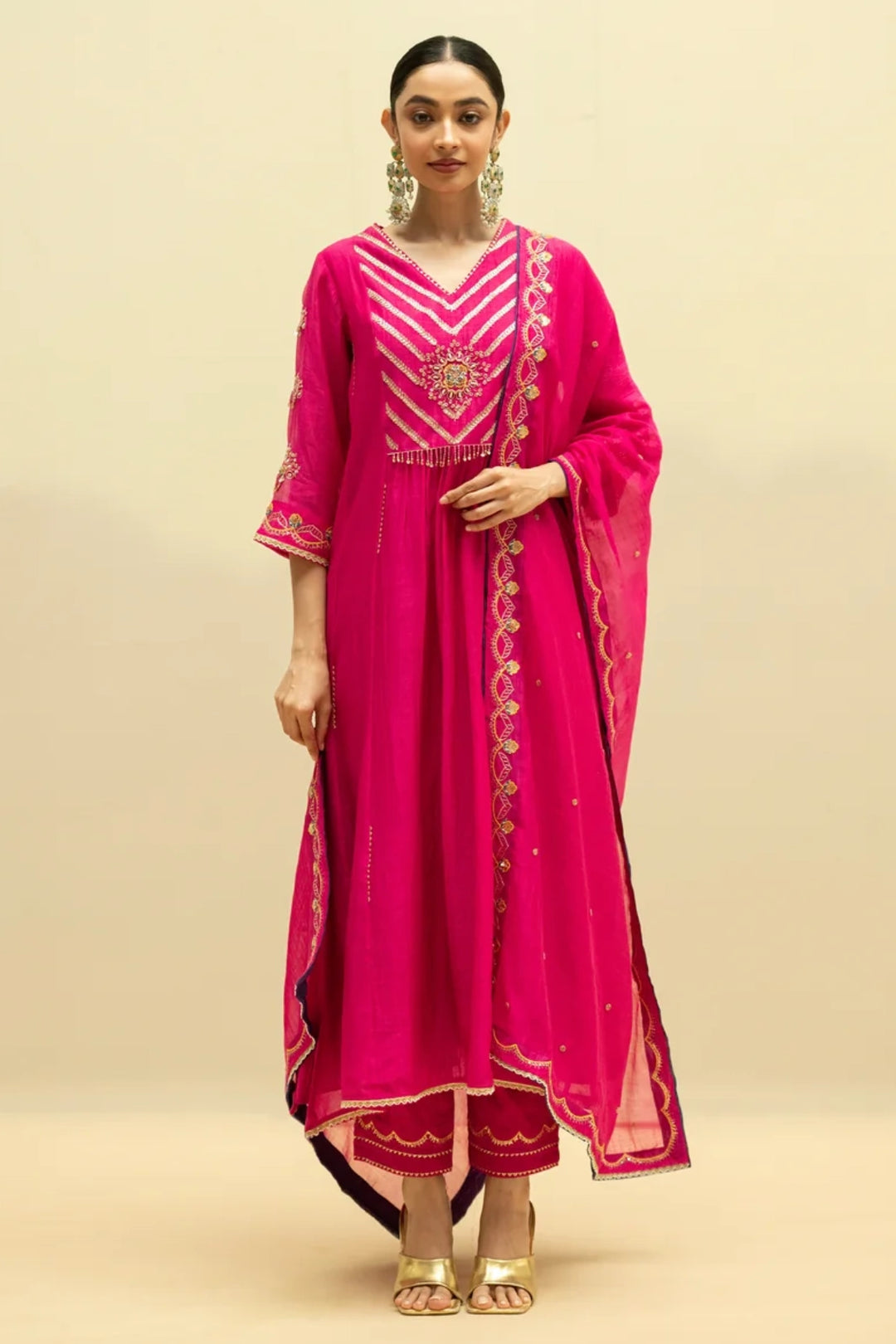 Jhoomar Mul Chanderi Aline Kurta Set