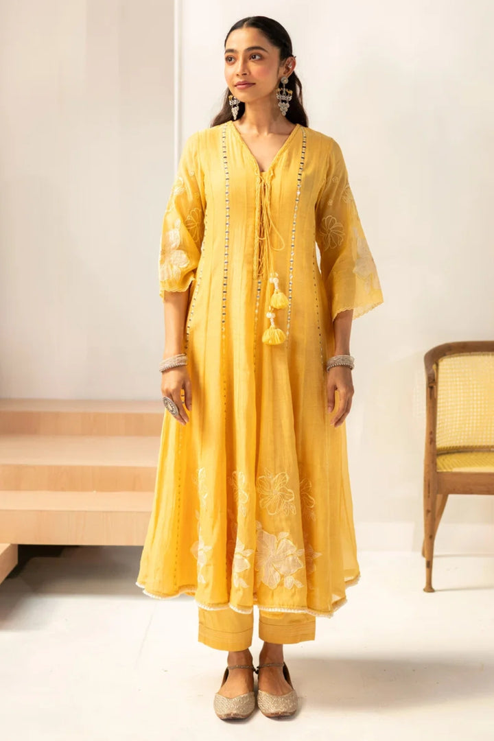Zara Mul Chanderi Anarkali Set