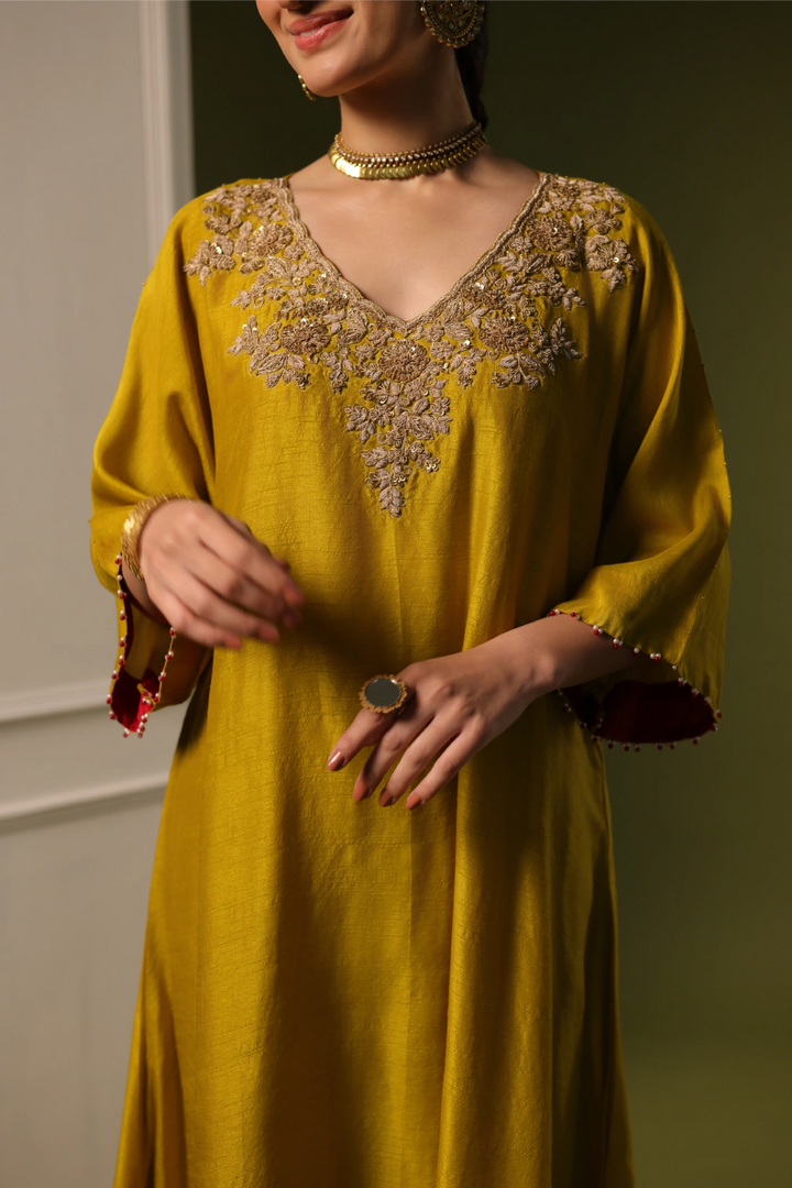 Orchid A-Line Kaftan Set - Mustard