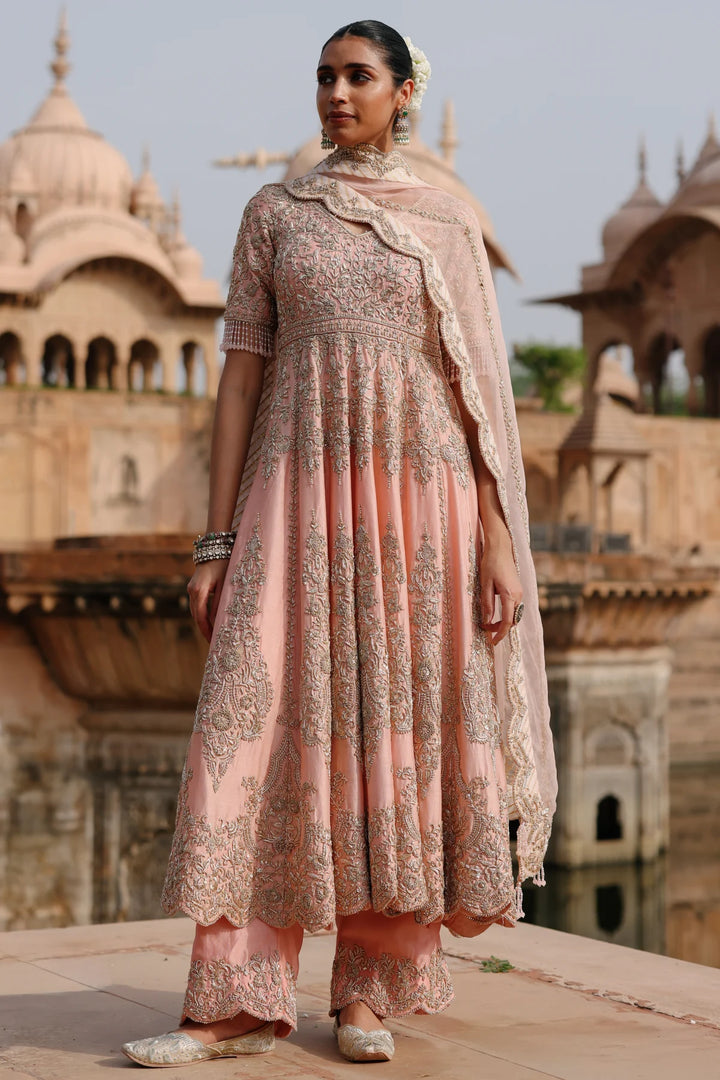 Mahrosh - Pink Kalidaar Anarkali Set with Palazzo & Dupatta