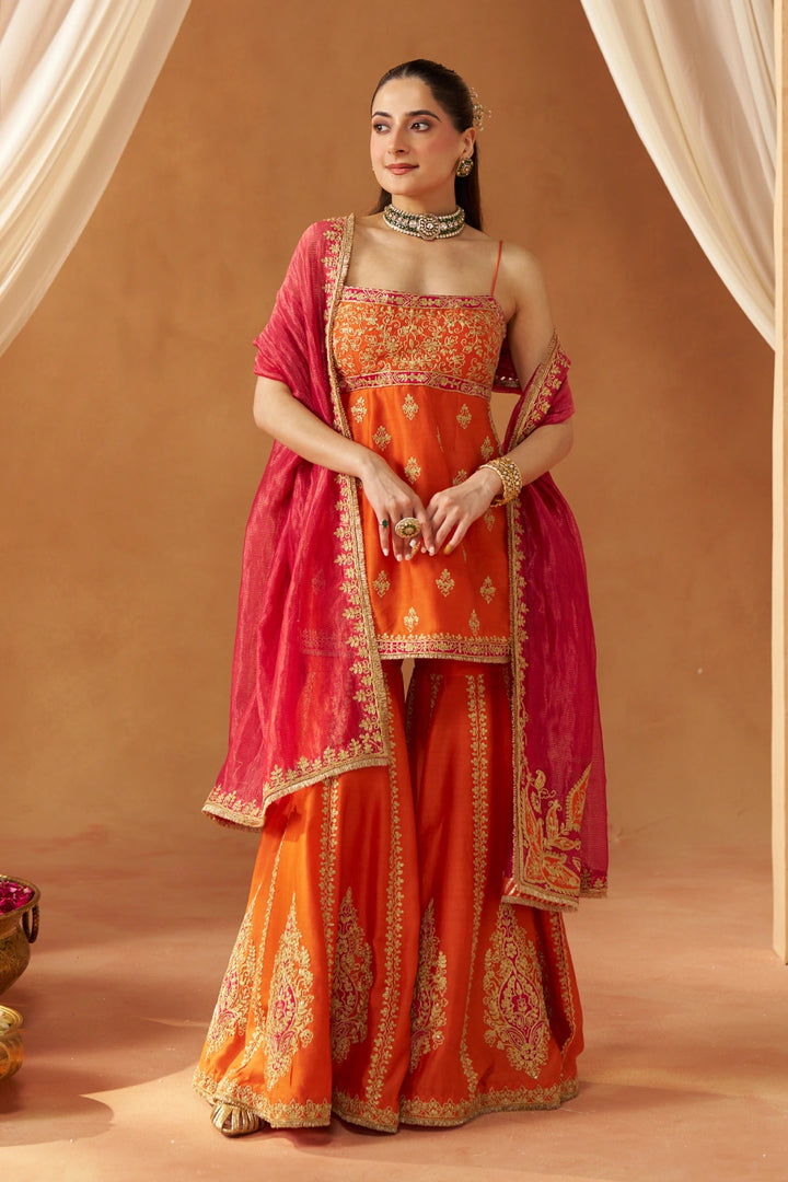 Najma Burnt Orange Kurta with Garara and Dupatta