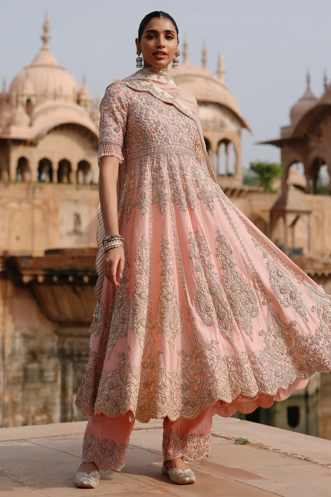 Mahrosh - Pink Kalidaar Anarkali Set with Palazzo & Dupatta